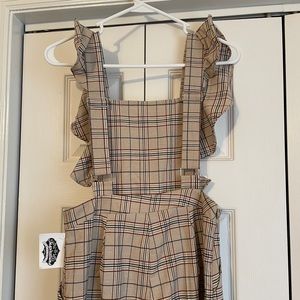 Umgee Plaid Overalls with Ruffle Trim Sale